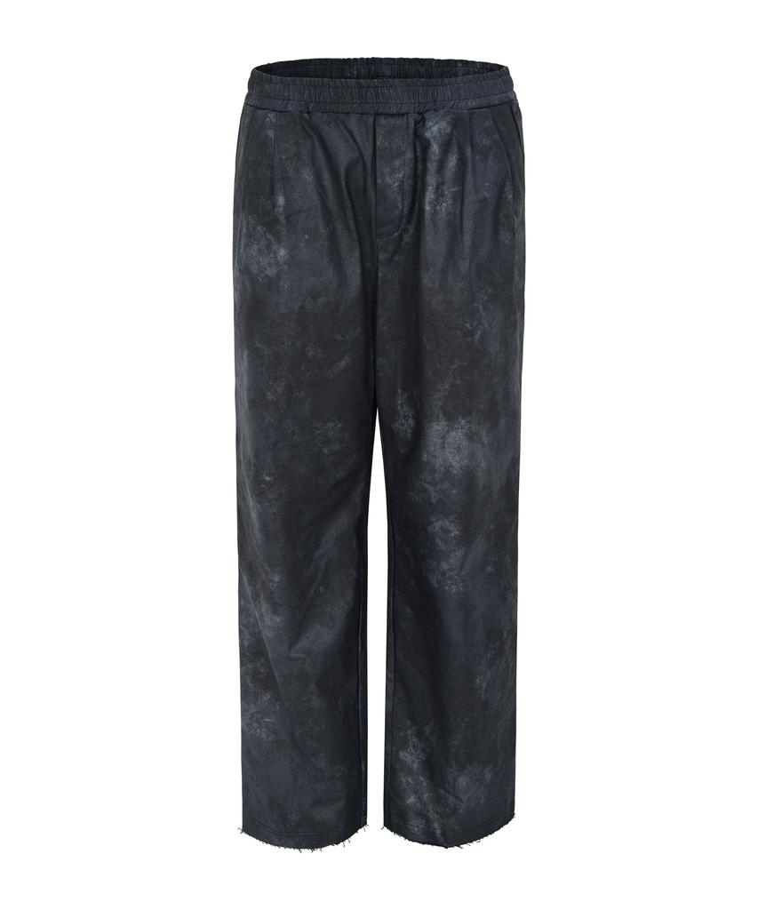 TONSIL Dirty Wash Elastic Waist Double Pleated Wide Pants Black
