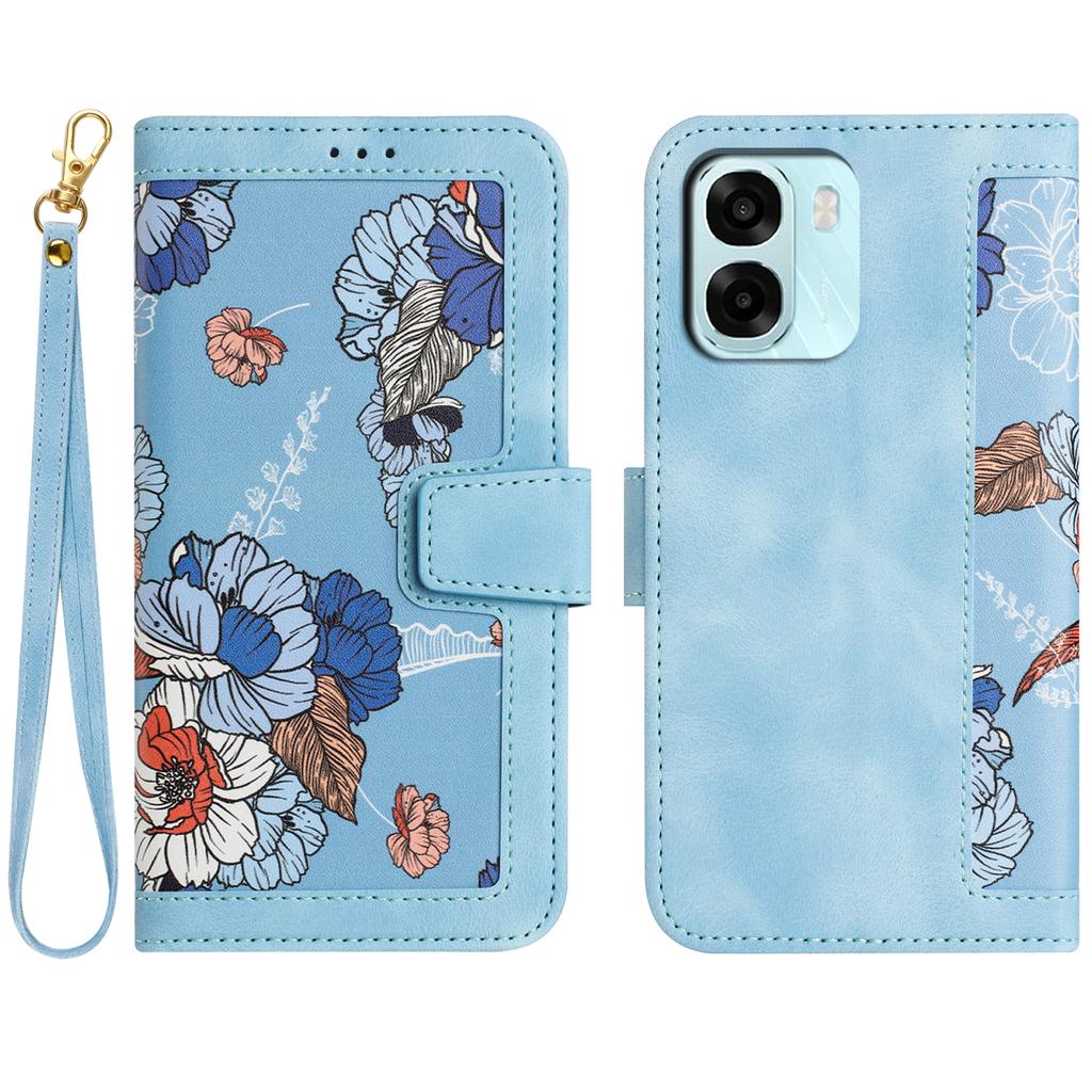 For Oppo A6x 5G Case PU Leather Floral Phone Cover with Card Slots