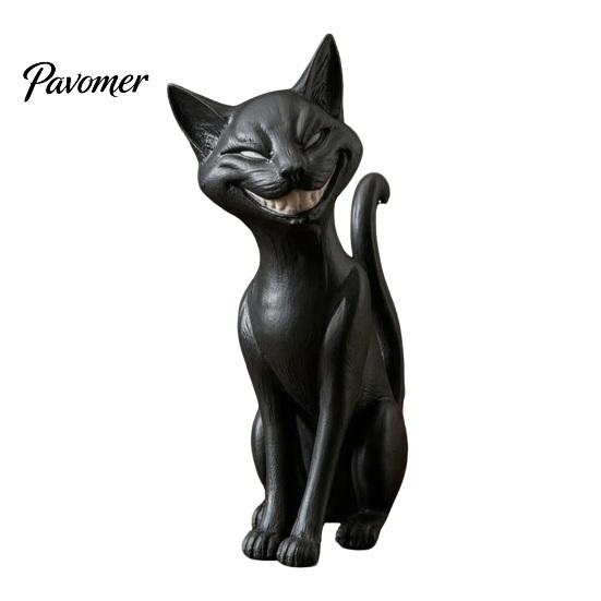 Creepy Cute Cat Statue 3D Printed Grinning Black Statue, Sitting Figurine, Dark Animal Collectibles Style Sculpture, Halloween Decorative Figurine for