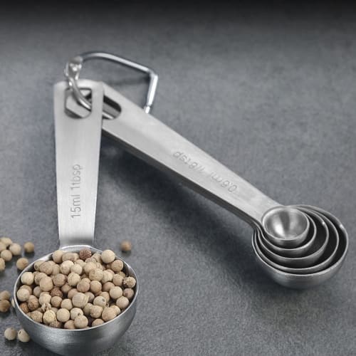 momee Measuring Spoons, Set of 6, Stainless Steel, Thick, Cookware, Tablespoons, Teaspoons, Liquids, Coffee, Condiments, Compact Storage