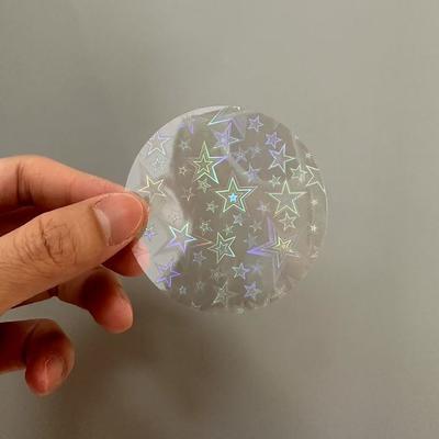 100 ks Kulaté laserové fóliové kryty na odznaky Vzor hvězd Více stylů Průhledná fólie na odznaky DIY výroba PVC
