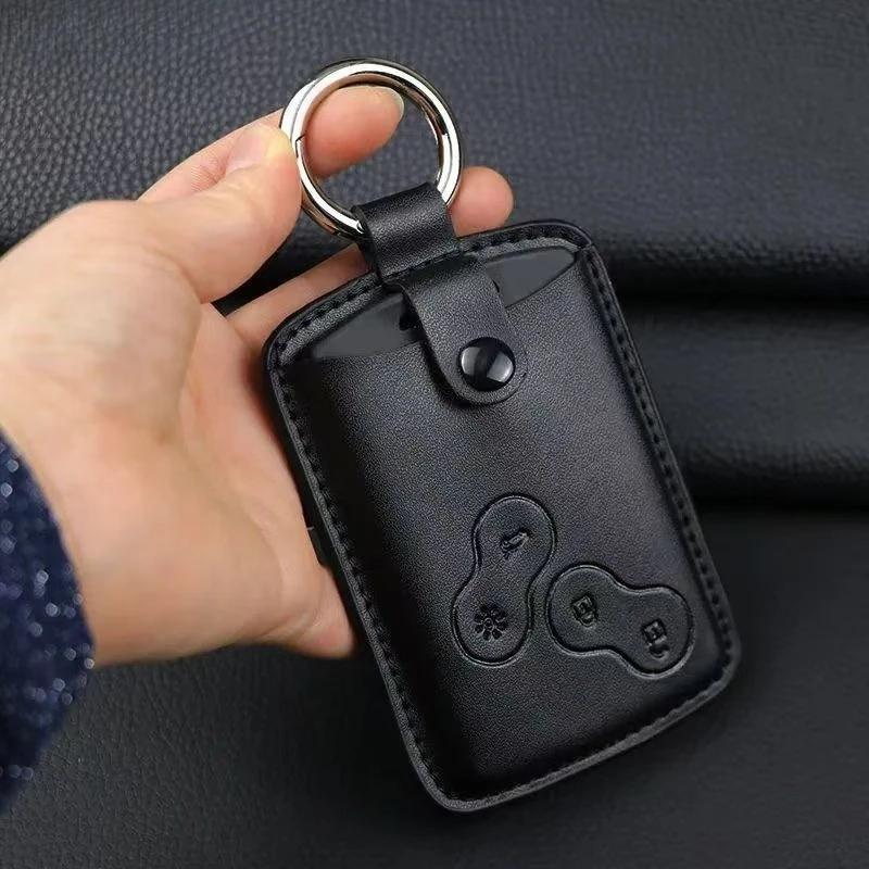 Men Fashion Black Leather Car Key Cover Case Wallet Holder Shell For Car Renault Scenic Keychain