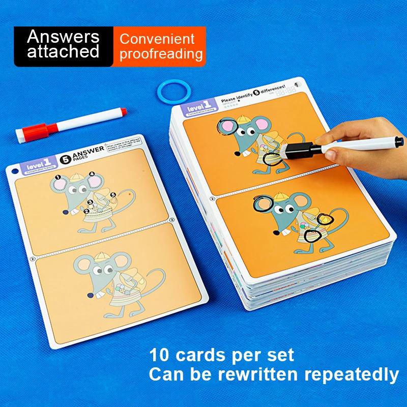 Find the Difference Game Concentration Training Set 10 Sheets/Set, Reusable Reverse Answer, Interactive Observation Skills Toys