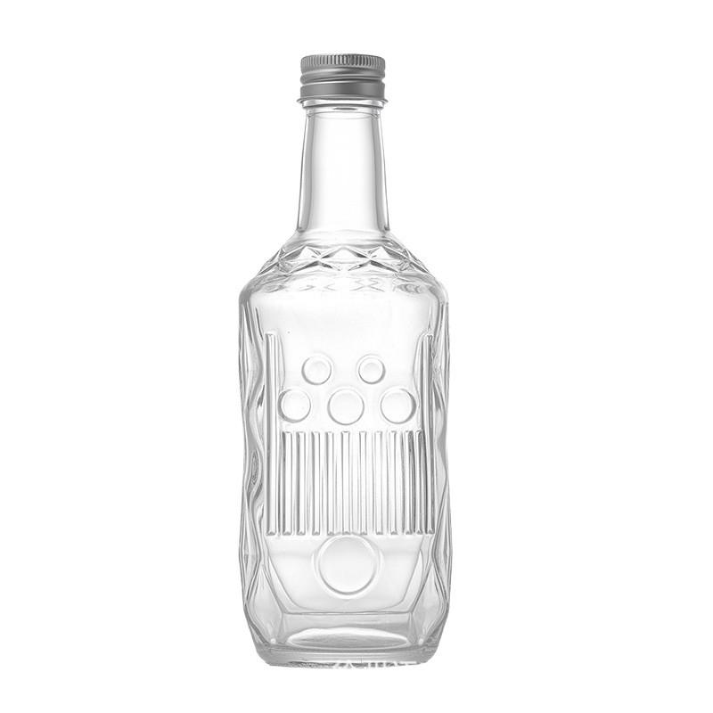 Five-Ring Embossed Glass Beverage Bottle with Screw Cap for Milk Tea or Home Brewing