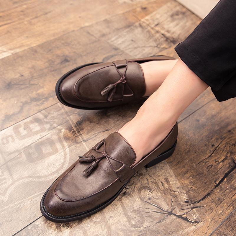 Fashion Party Shoes For Men black Wedding Shoes Men Elegant Italian Brand split Leather Dress Shoes Men Formal Sepatu Slip On moccasins