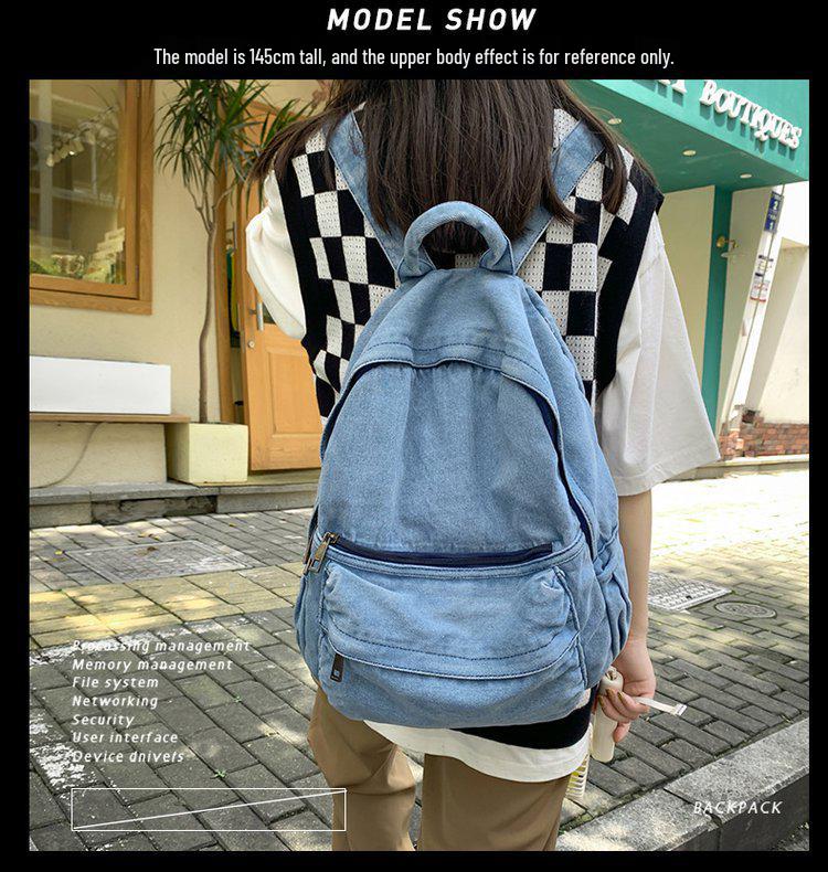 Women's Retro Solid Color Denim Backpack - Perfect for Students and Outdoor Travel