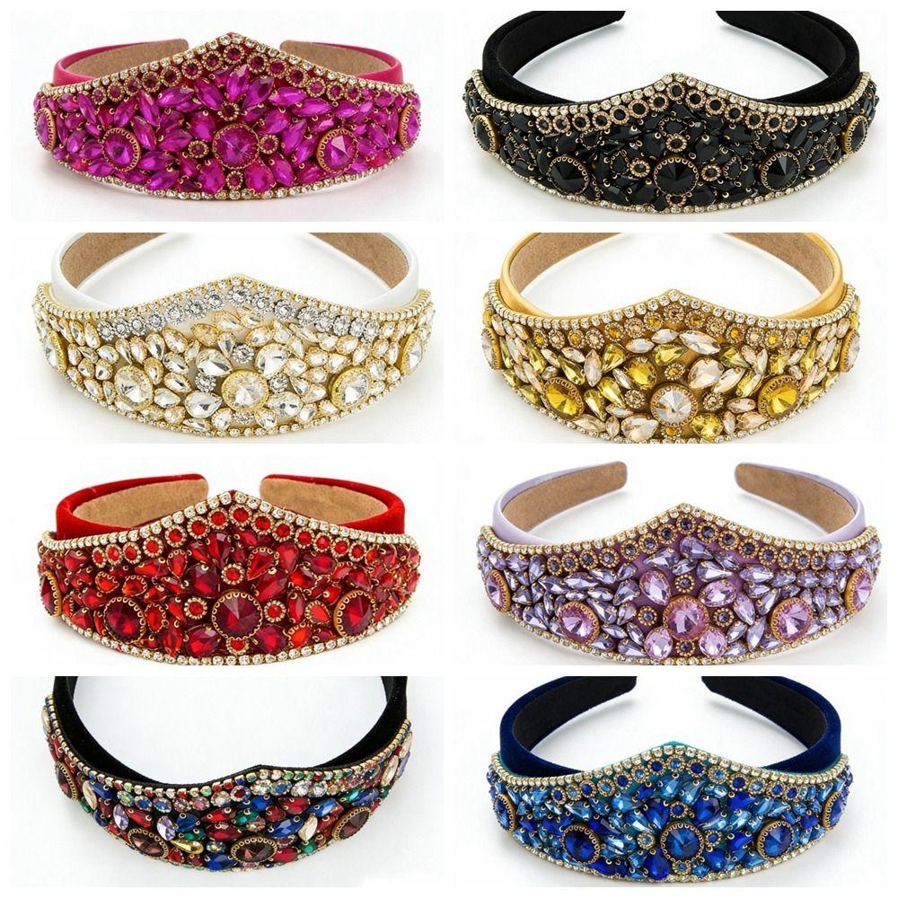 Shiny Rhinestone Headband Wide Brim Baroque Headdress Bling Bling Women Hair Hoop  Wedding