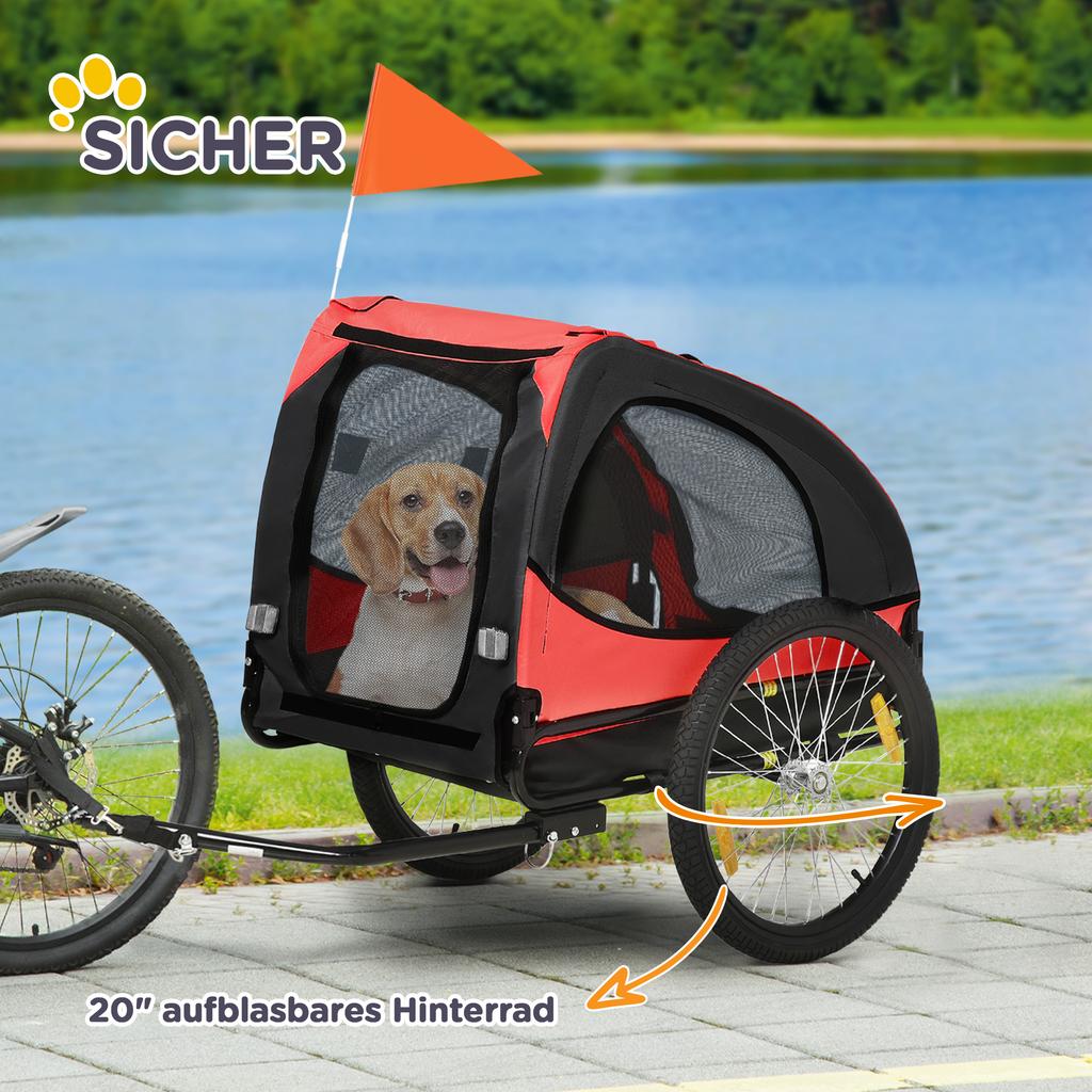 Dog Trailer, Foldable Bicycle Trailer for Dogs, Water-Resistant, Oxford Fabric, Metal, 140 x 71 x 83 cm, Red