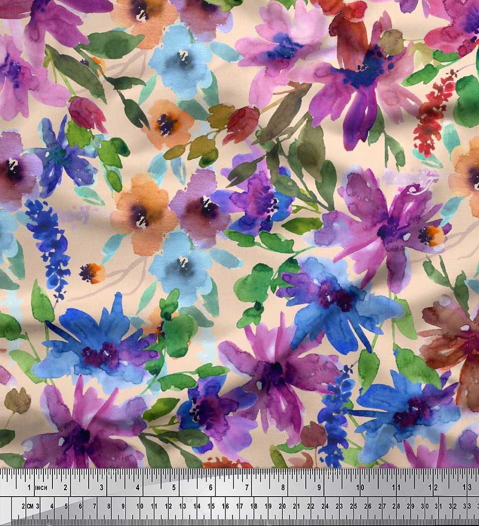 

Тканина для рукоділля Soimoi Japan Crepe Satin Flower & Leaves Watercolor Printed Metre 42 Inch 42 Inch Wide - Poly Crepe помаранчевий