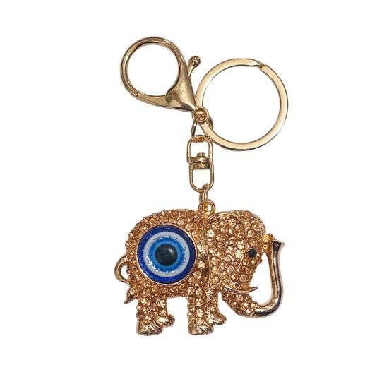 

Keychain Pendant Sparkling Rhinestones Inlaid Elephant Eye Design Key Holder Car Backpack Charm Small Accessory