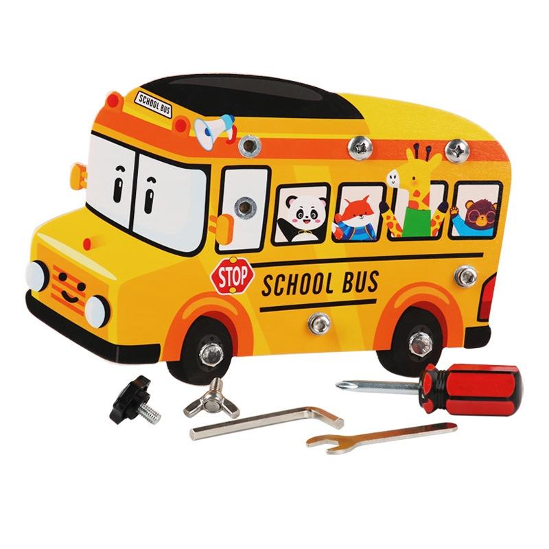 

Baby Sensory Motor Skills Training Shoe Tying Busy Board Montessori Toy Bus
