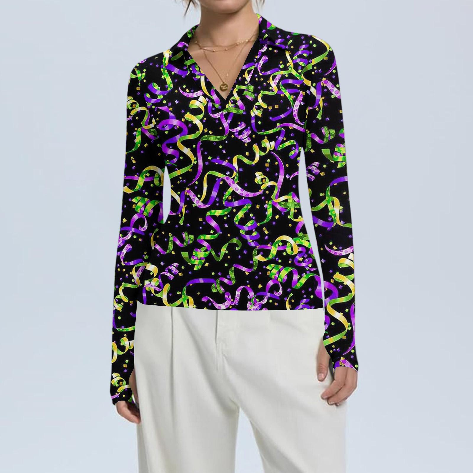 

Женская Мода Повседневный Принт V-образный Вырез Длинный Рукав Застежка на Пуговицы Топ S