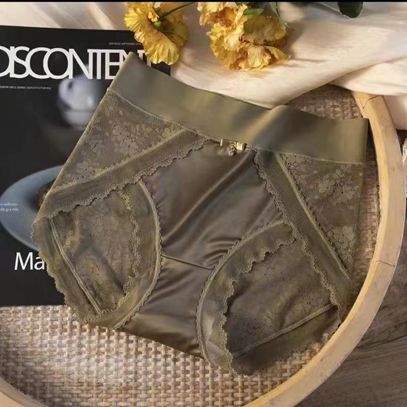 

Кружевное нижнее белье для женщин с высокой талией, сексуальное, удобное, дышащее, антибактериальное, бесшовное, сатиновое, с поясом, трусики из ледяного шелка L армия зеленый