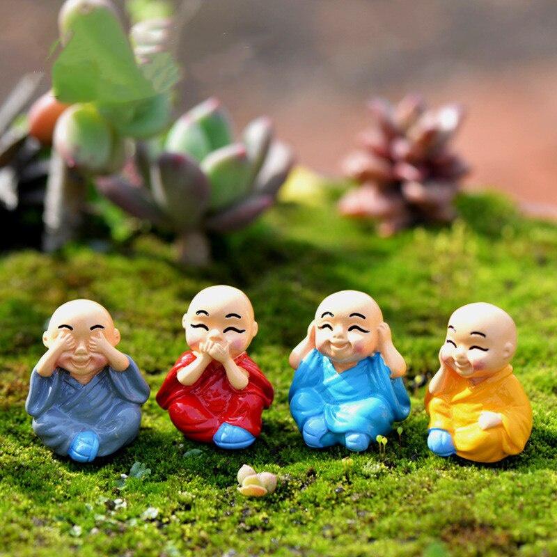 4 kusy/sada malých mnichů z pryskyřice, řemesla, mikro krajinářské DIY ozdoby, květináče, zahradní dekorace, miniatura buddhistického mnicha