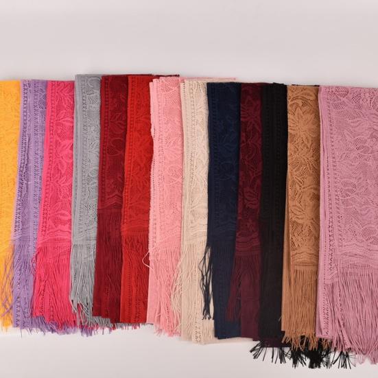 Women Summer Shawl See-through Mesh Thin Tassel Solid Color Soft Decorative Lace Malaysia Women Head Wrap Clothes Accessory