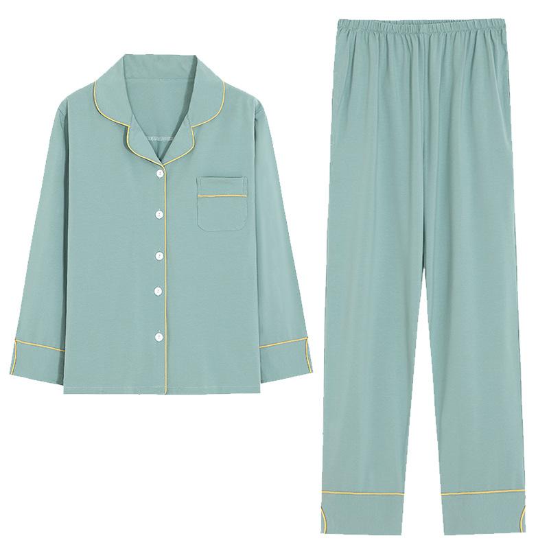 Autumn And Winter Pajamas Women'S Pure Cotton Long-Sleeved Lapel Loungewear Cotton Autumn Large Size Loose Set