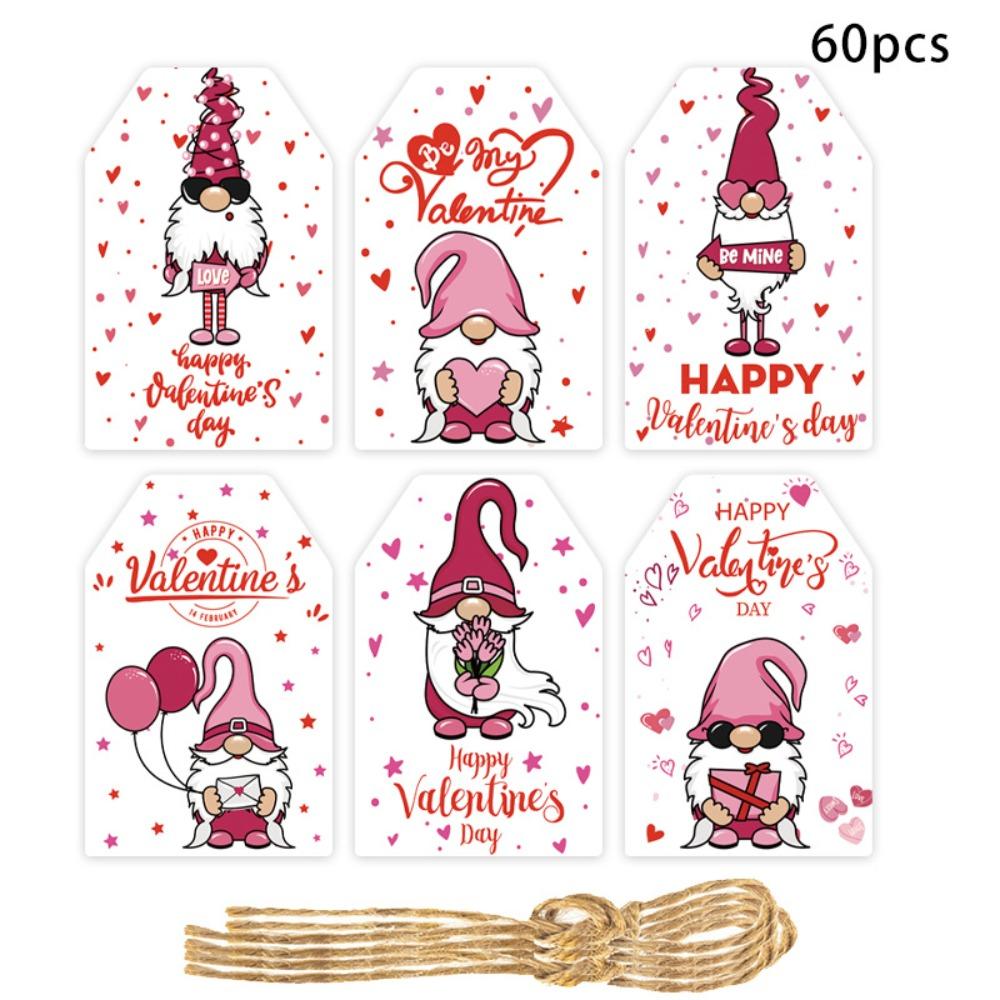 60pcs 6 Styles Valentines Day Gift Tags with String DIY Gift Packaging Labeling Romantic Hanging Party Labels Home Decor