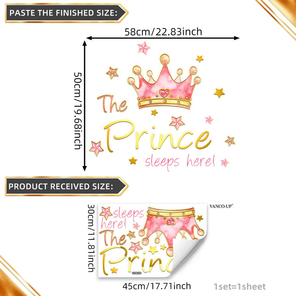 Tj13567 Hand-Painted Pink Watercolor Crown Bronzing Wall Sticker Decoration Children'S Room Bedroom Background Self-Adhesive Wall