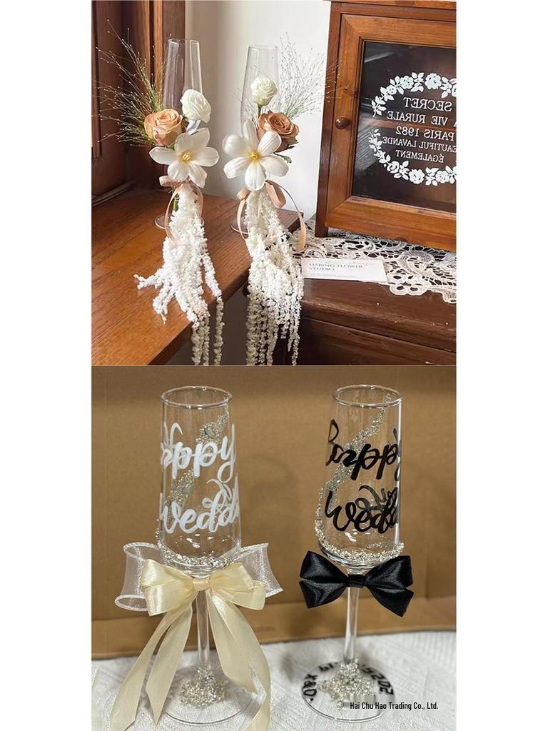 Handmade Champagne Glass Decoration Kit for Weddings & Engagements