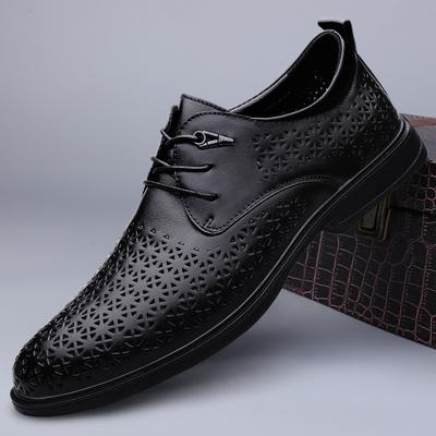 Men's Business Leather Shoes Summer First Layer Cowhide Hole Shoes Breathable Office Leather Shoes Hollow Small Leather Shoes