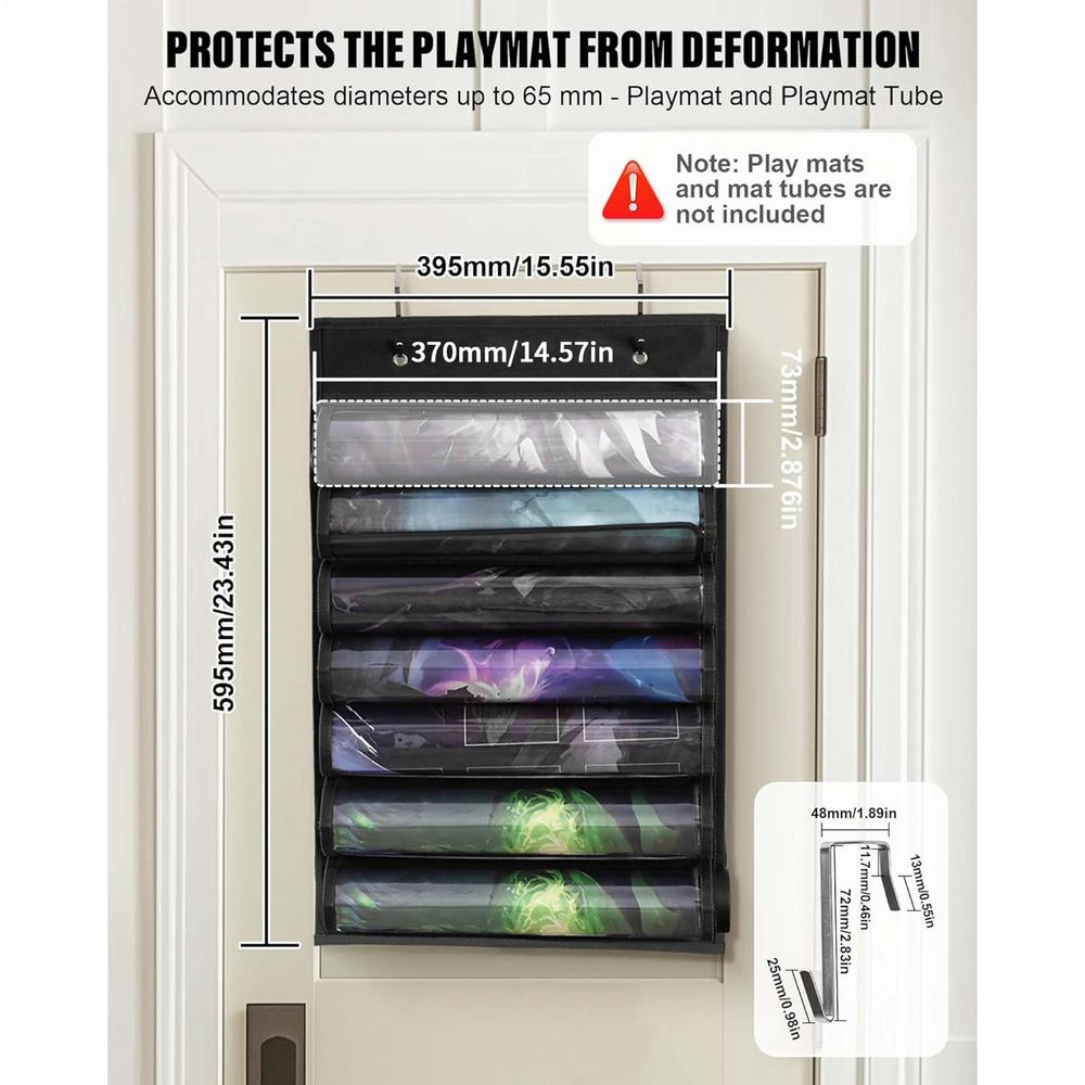 Playmat Holder, Playmat Tube Storage Bag for with 2 Hooks, Fits 12+1 Card Game Playmats with Transparent Plastic Slots,