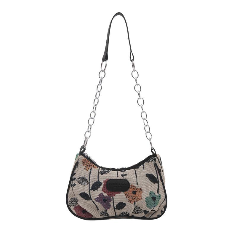 

Nylon cloth bag women s summer new casual simple messenger bag fashion flower printed armpit bag чёрный