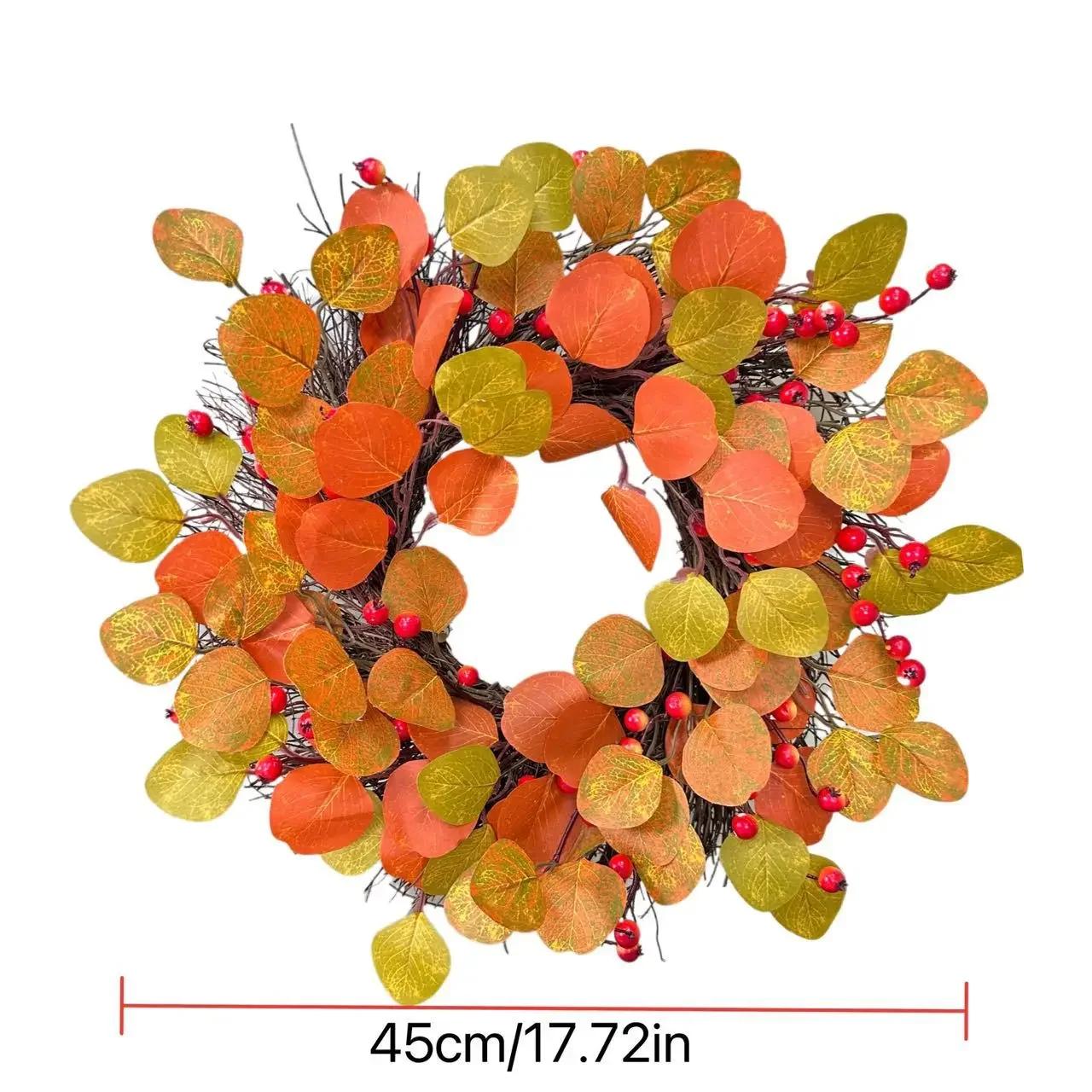 Creative Fashion Halloween Fall Wreath Simulation Eucalyptus Leaf Berry Wreath Thanksgiving Harvest Festival Door Hanging Decora 45cm