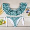 Spanischer Bikini mit U-Boot-Ausschnitt und Rüschen, zweiteiliger Badeanzug, Boho-Stil, L