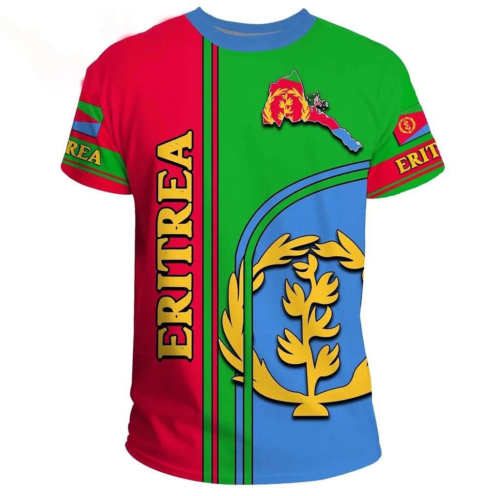 Sommer-T-Shirts mit Rundhalsausschnitt und 3D-Aufdruck der eritreischen Flagge, modisch, lässig, kurzärmelig, für Kinder und Jungen