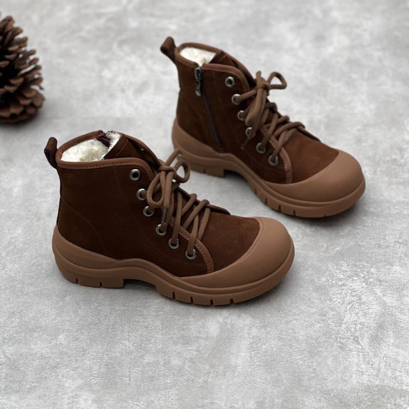 

Модные ретро коричневые зимние сапоги из коровьей кожи на плоской подошве, теплая женская обувь из натуральной шерсти, зимняя холодная обувь для пожилых людей 40 темно-коричневого