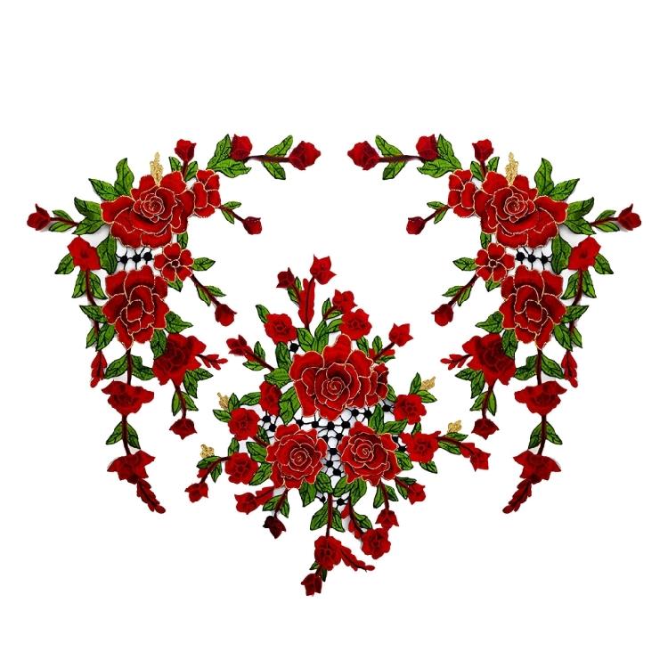 Flower Embroidered Applique Fade Resistant Sewing On Polyester Patches For Shirt Jackets Dress Cheongsam Decoration