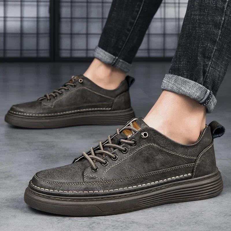 Fashion Genuine Leather Casual Shoes for Men Shoes Handmade Sneakers Man Comfortable Design Leather All-match Comfortable Skate Shoes