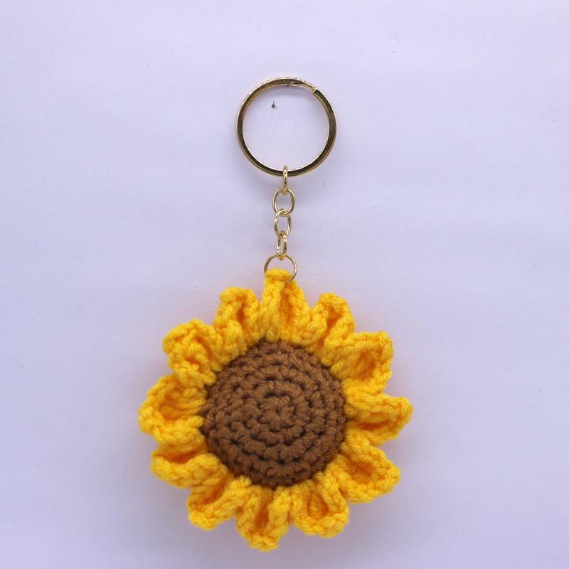 Creative Handmade Knitted Sunflower Keychain Keyring For Women Girl Cute Crocheted Flower Pendant Car Key Ring Handbag Gifts New
