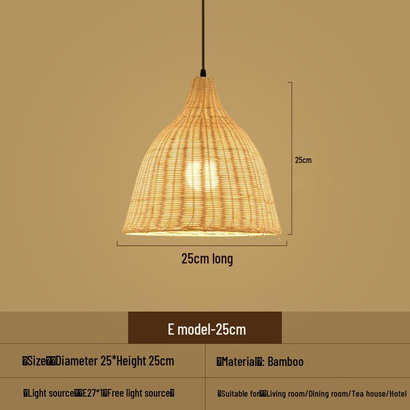 Bamboo Woven Pendant Light - Japanese Lantern for Dining, Restaurant, or Tea Room. Rattan Straw Hat Lampshade with New Chinese Art Design.