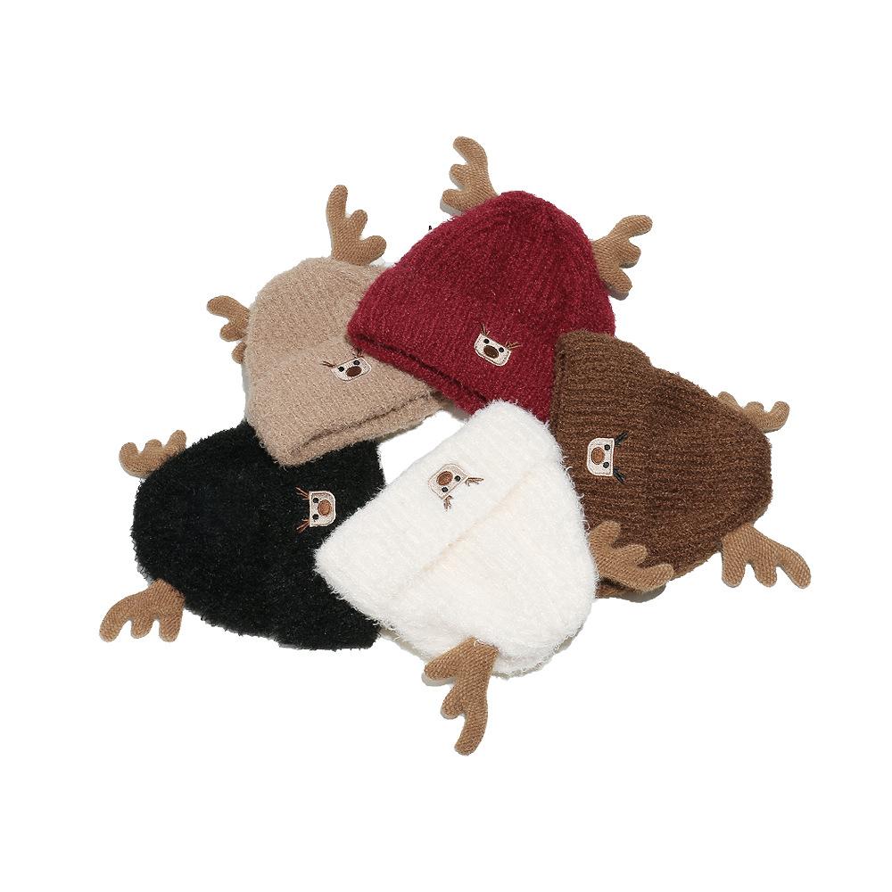2025 autumn and winter new wool hat cartoon cute elk horn warm thickened knitted hat Christmas hat women