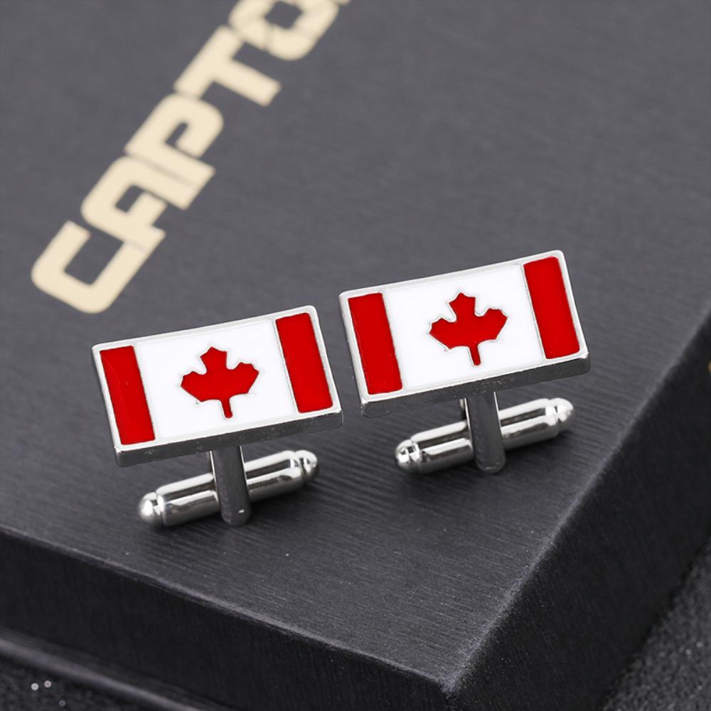 2Pcs/Set Mens Maple Leaf Pattern Cufflinks Canada Flag Tie Clip For Canadian Jewelry Gift
