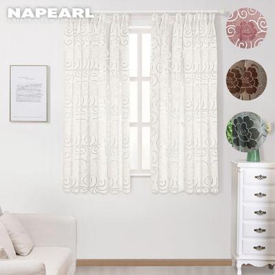 1PC Classical Flower Jacquard Hook Type Short Tulle Sheer Curtain for Bedroom Window