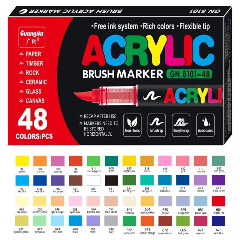 12-408 Colors Acrylic Paint Markers Flexible Brush Acrylic Markers Set for Rock Wood Canvas Glass Stone Painting Art Supplies
