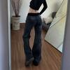 Autumn Winter Retro Low Waisted Jeans for Women's Loose and Personalized Spicy Girl Design Washed Micro Flared Pants