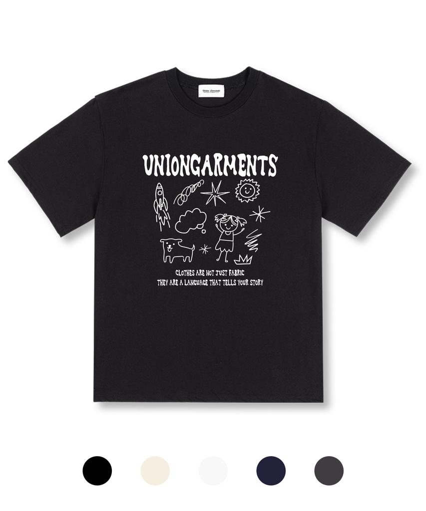 UNION GARMENTS Cutie Girl Sketch Oversized Short Sleeve T-Shirt 5 Colors
