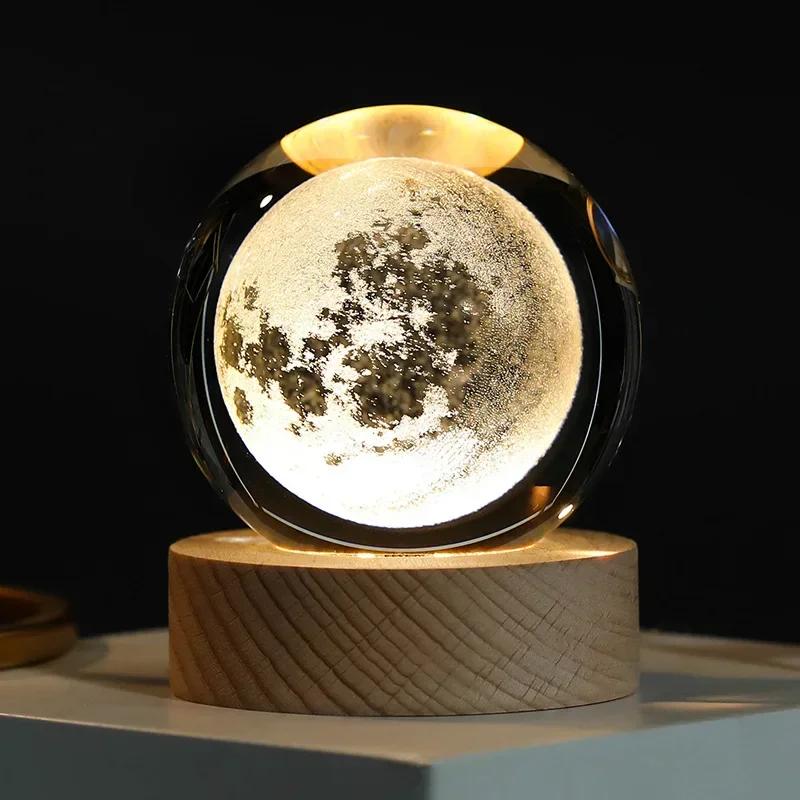 

6cm 3D Crystal Ball USB LED Night Light Solar System Santa Claus Ambient Light for Bedroom Home Decor Table Lamp Children Gifts