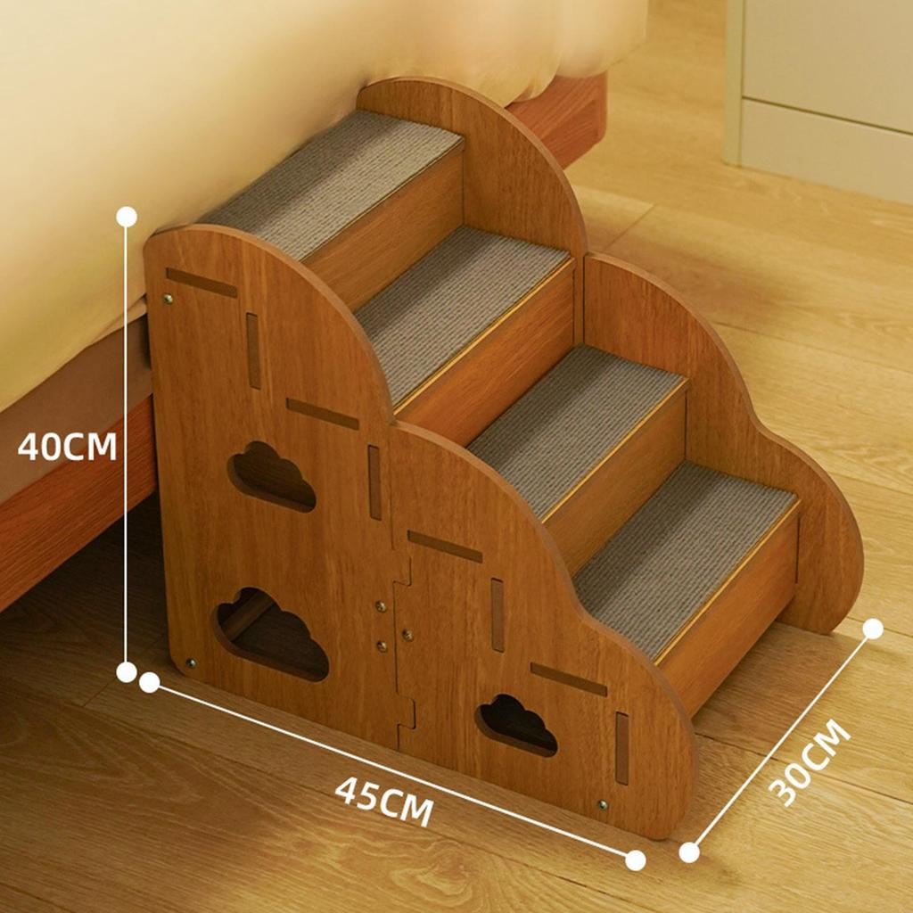 Dog Stairs with 4 Step Anti Slip for Puppies, Kittens, 45x30x40cm Gentle Climbing Aid Wood Ramp