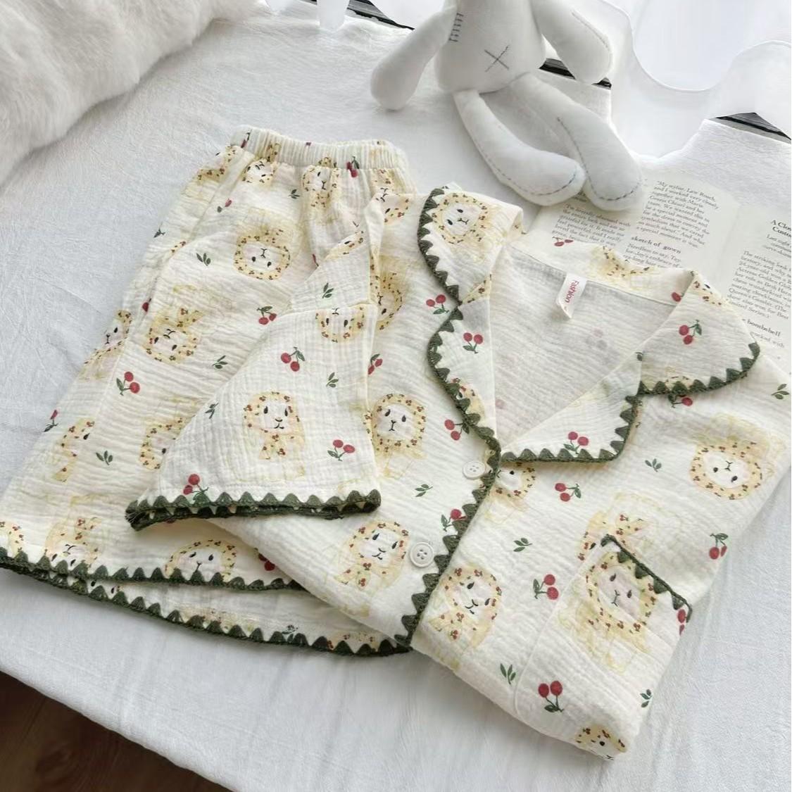 

Cute lace milk yellow bunny girl pajamas summer short-sleeved shorts sweet suit soft cute loungewear s [recommended weight 40-47.5kg ]
