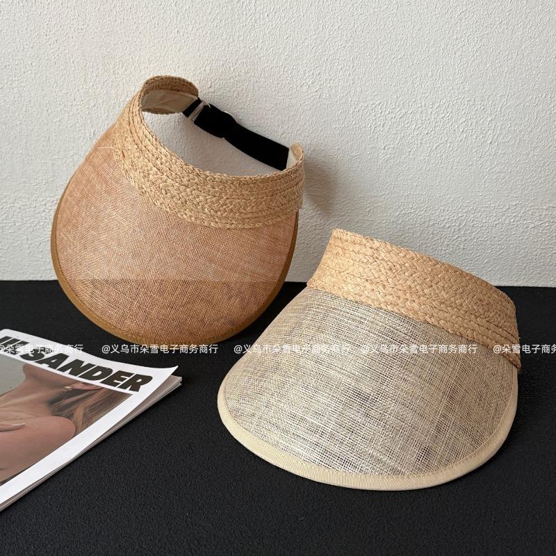 Zealous Sole Women's Luxury Linen Straw Sun Visor For Aesthetic Large Brim Open Top Beach Hat Lightweight Summer Travel Cap Packable 56-58Cm