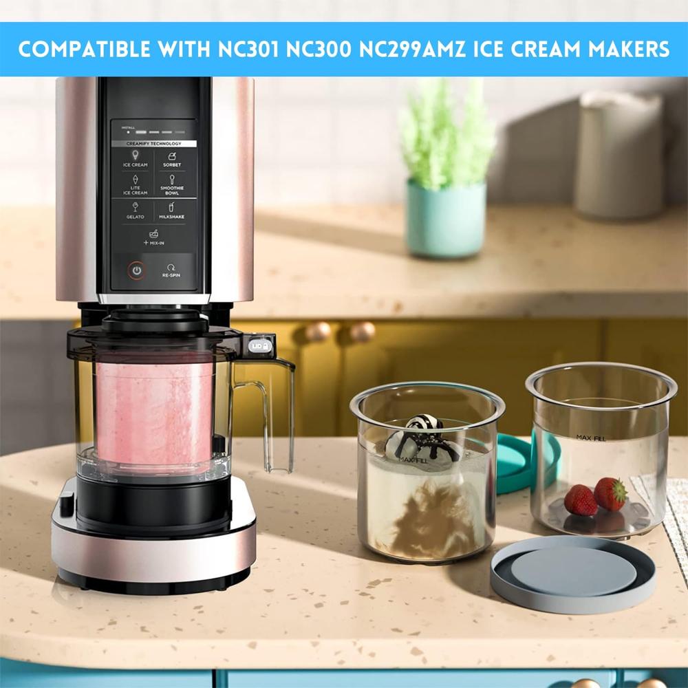Ice Cream Pint Containers Replacement for Ninja Creami Pints and Lids,Compatible with NC301 NC300 NC299AMZ Series Ice Cream Maker,with 4 Scoops