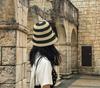JapaneseIns Stripe 100% Raffia Bucket Hats Women Woven Color Matching Summer Beach Vacation Sunshade Fashion Foldable Sun Hats
