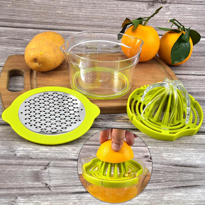 4 In 1 Citrus Lemon Orange Manual Juicer Multifunctional Hand Fruit Squeezer with Built-in Measuring Cup Grater Egg Separator
