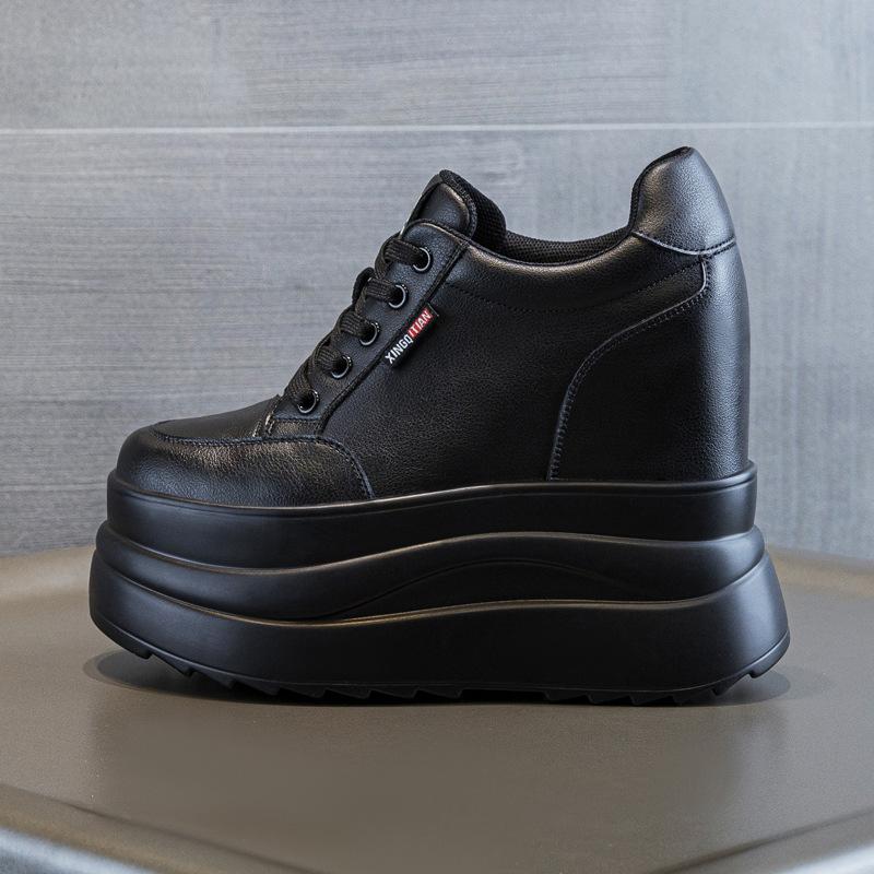 New autumn breathable wedge heel women's shoes lace mesh cm thick sole inner height increase casual white shoes