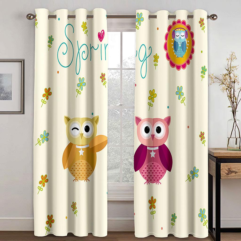 Cheap Kids Cartoon Owl Cute Baby Girls Boy Children's 2 Pieces Thin Curtains for Living Room Bedroom Window Decor