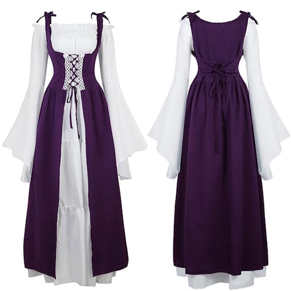 European and American Square Neck Tie-Up Waist Medieval Renaissance Vintage Dress Costume